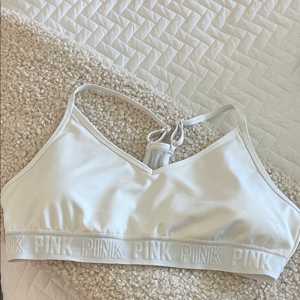 PINK Victoria's Secret White Logo Seamless Racerback Bralette